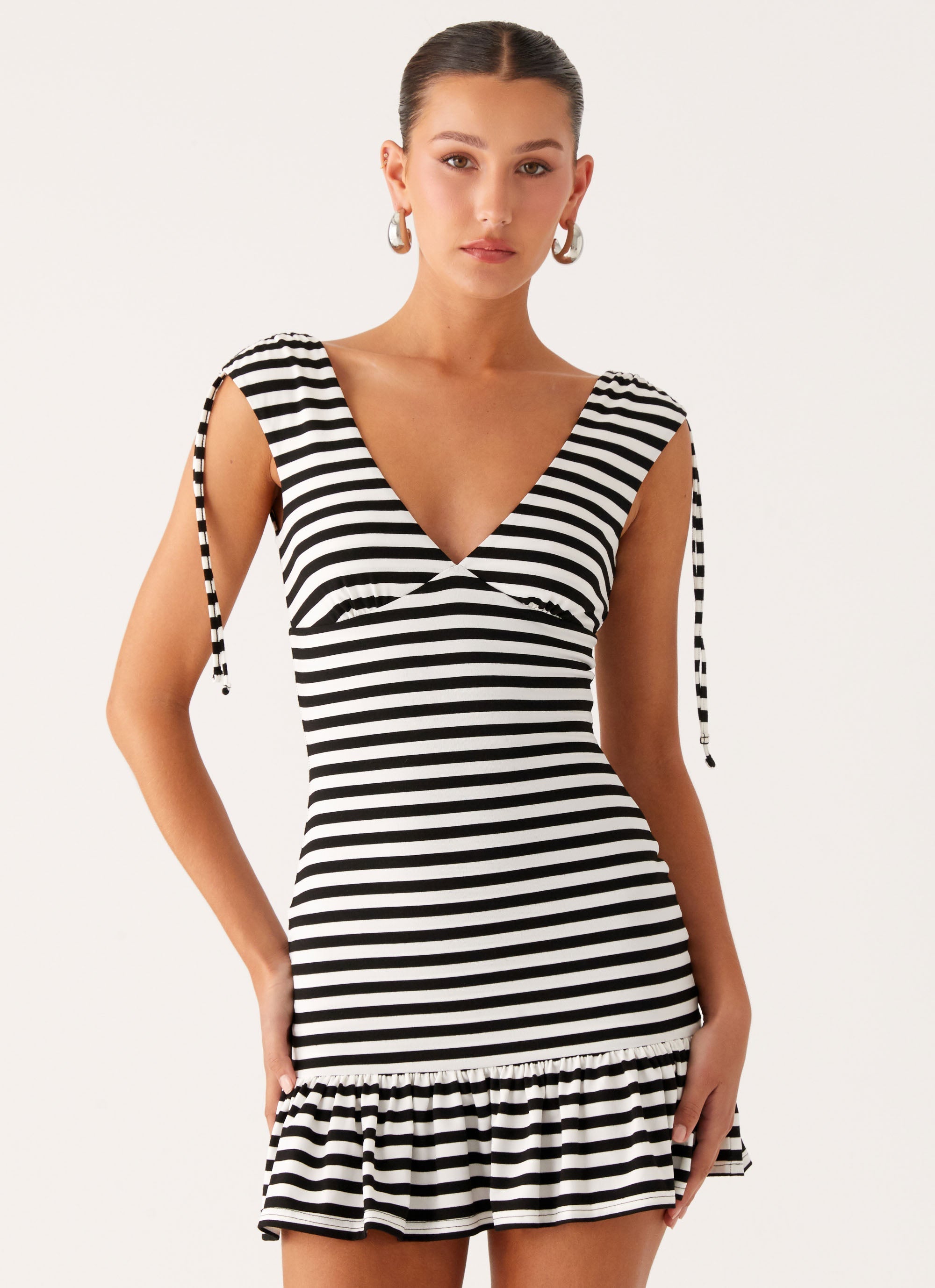 Acacia Mini Dress - Black White Stripe